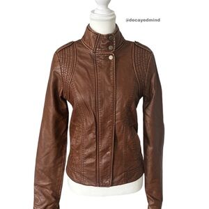 Y2K “Aeropostale” Brown Faux Leather Zip-up Biker Style Jacket
